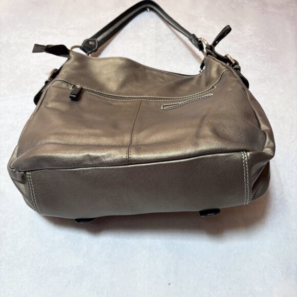 Sophia Visconti Genuine Leather Shoulder Bag Purse Gray/ Black - Picture 4 of 13